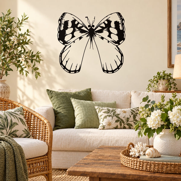 Black butterfly vinyl wall decal with detailed wings and body