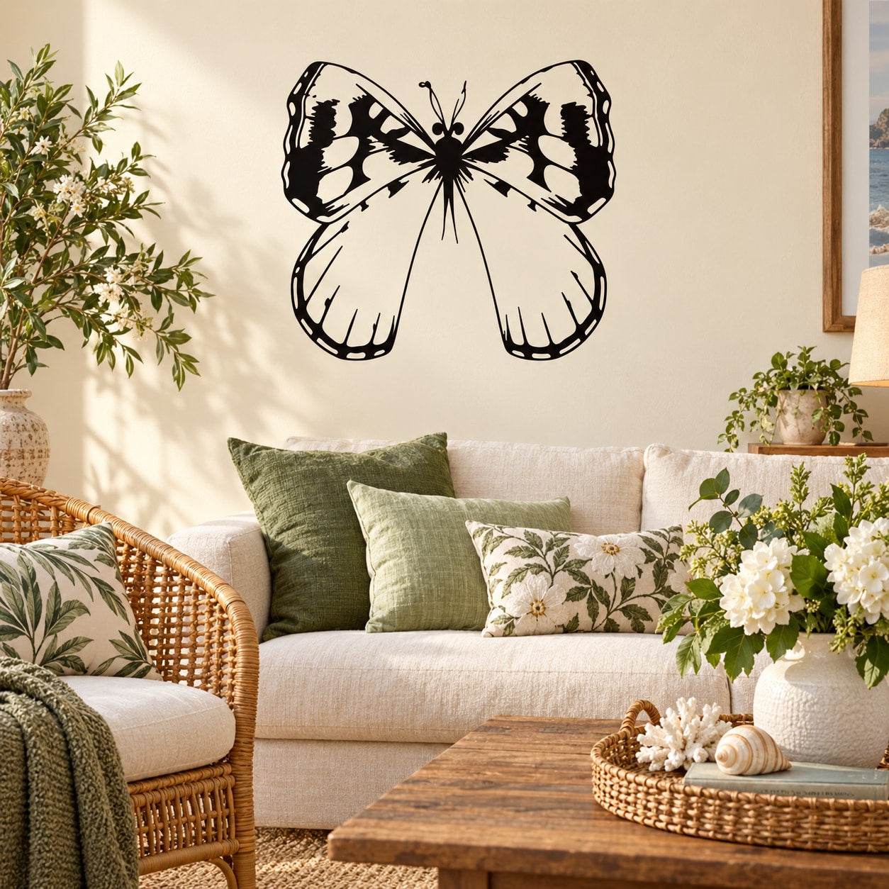 Black butterfly vinyl wall decal with detailed wings and body