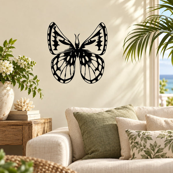 Black butterfly vinyl wall decal sticker with wings spread