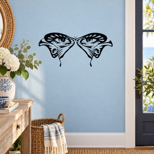 Black butterfly wall decal vinyl with mirrored wings and detailed line art