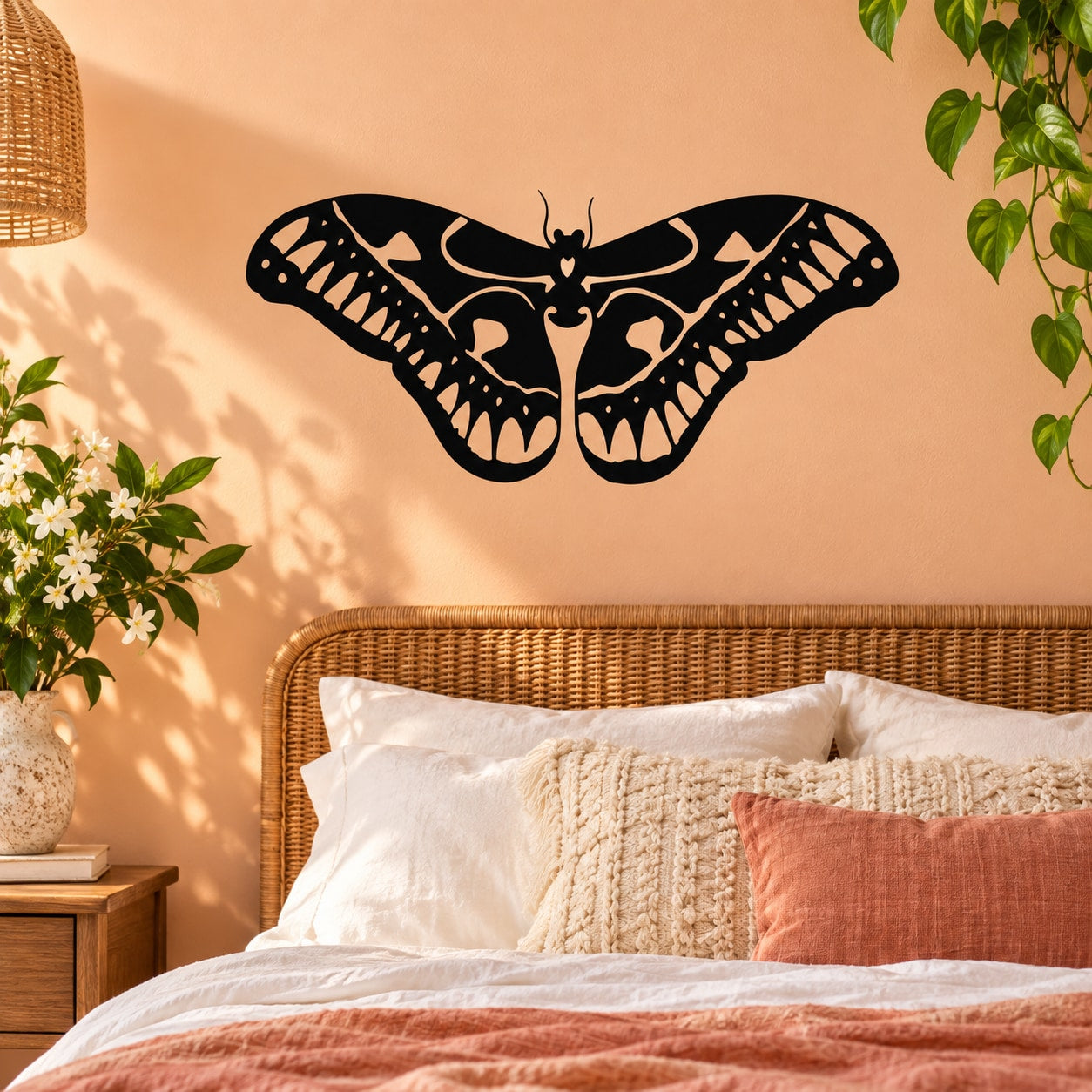 Black butterfly vinyl wall decal with detailed wings and body