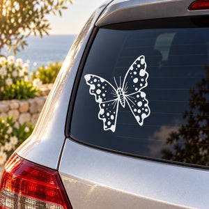 Butterfly vinyl car decal, white butterfly sticker on dark window glass