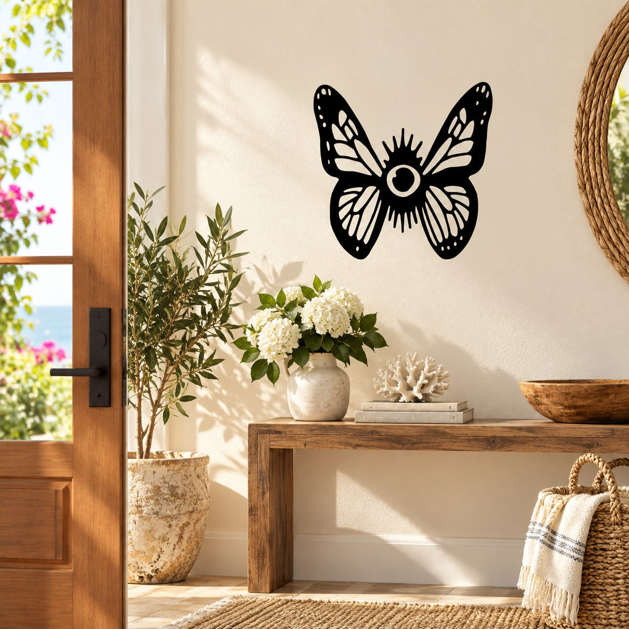 Black butterfly vinyl wall decal with detailed wings and body