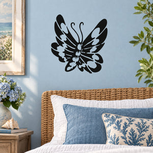 Black butterfly vinyl wall decal with detailed wings