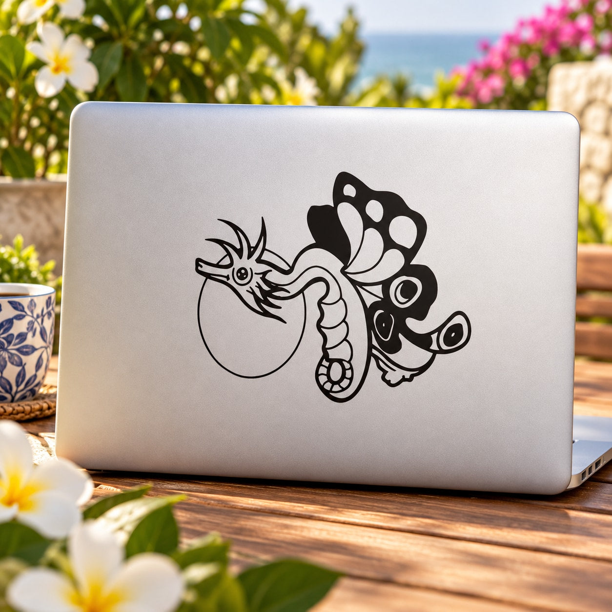 Black butterfly vinyl decal sticker with ornate wing and heart design