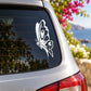 White butterfly vinyl car decal on dark window, detailed wings and antenna