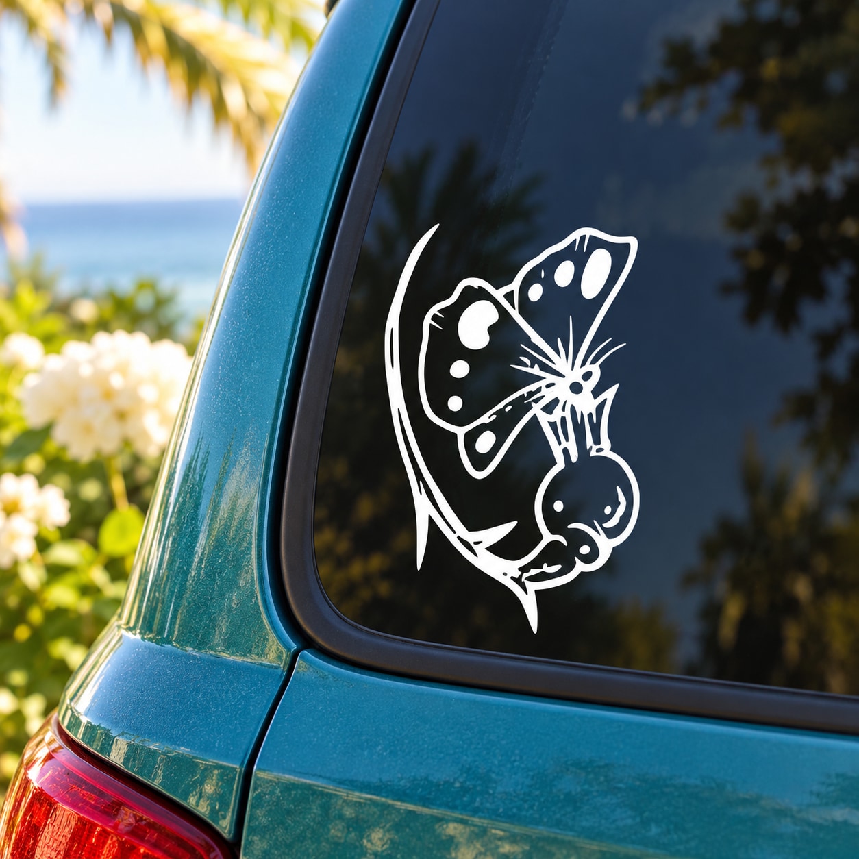 Butterfly vinyl car decal sticker on dark window glass