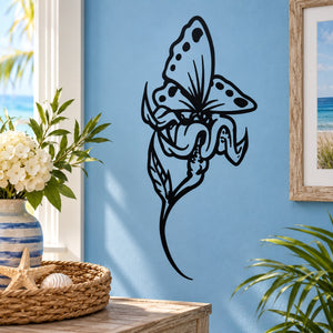 Black butterfly vinyl wall decal with detailed wings and antenna design