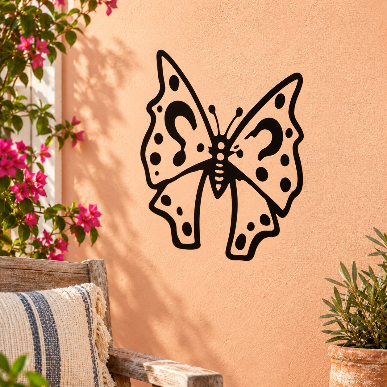 Black butterfly vinyl wall decal with dotted wings and bow center