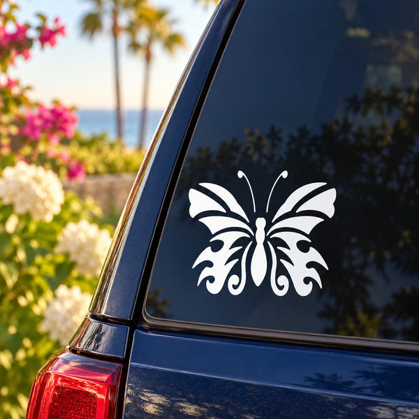 White butterfly vinyl decal sticker on car window