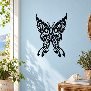 Black butterfly wall vinyl decal with intricate wing design