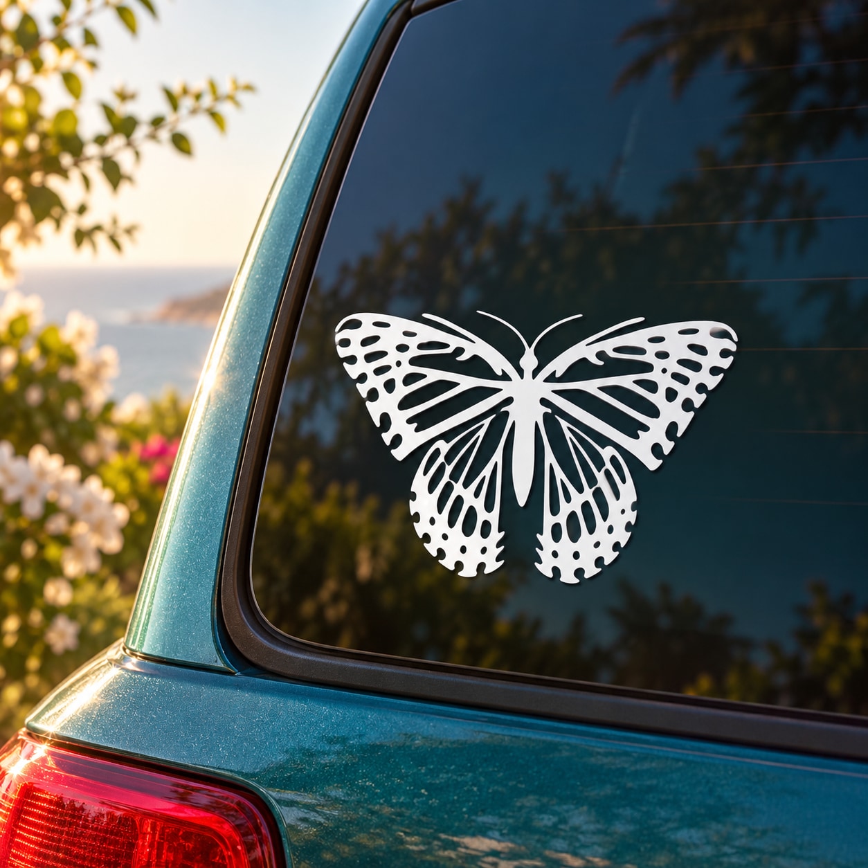 Butterfly vinyl wall/car decal, black and white butterfly silhouette on window