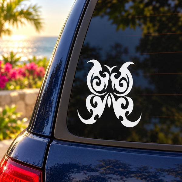 Butterfly vinyl decal with ornate scroll wings in white