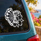 White butterfly vinyl decal for car window with layered floral design