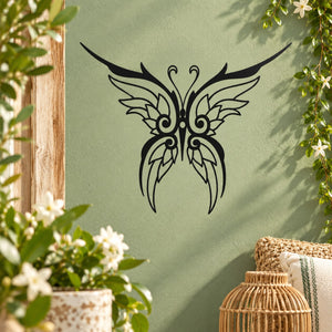 Black butterfly wall decal vinyl with detailed wing outline and decorative center