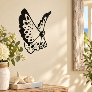 Black and white butterfly vinyl wall decal with detailed wings