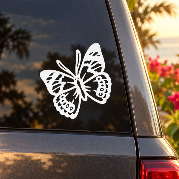 Butterfly vinyl car decal, white butterfly on car window