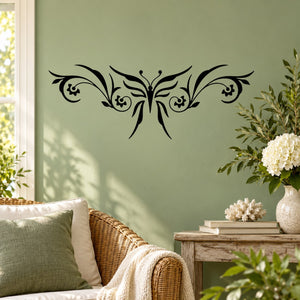 Butterfly vinyl wall decal, ornate black design for decorating walls