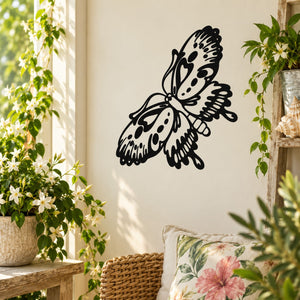 Black butterfly vinyl wall decal with detailed wings, single butterfly sticker