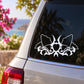 Butterfly vinyl decal with three white outlined butterflies on a car window