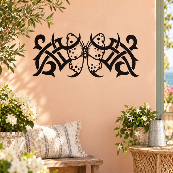 Butterfly wall vinyl decal with black ornamental wing pattern