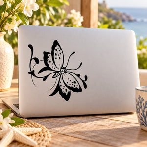 Black butterfly vinyl decal with dotted wings, single sticker
