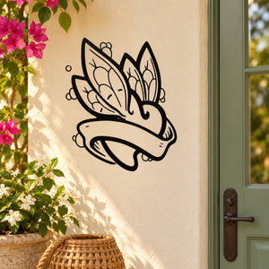 Butterfly vinyl wall decal with bold line-art wings and antennae.