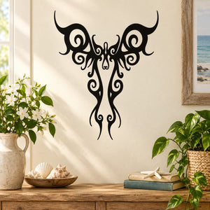Black ornate butterfly vinyl wall decal with symmetrical wing filigree
