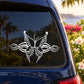 Butterfly vinyl decal with intricate wing lines, white, on a car window