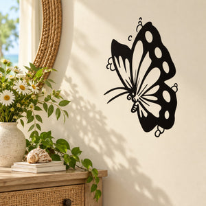 Black butterfly vinyl wall decal with detailed wing design