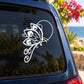 White butterfly vinyl car window decal with floral swirls and central ring