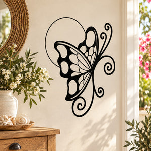 Black butterfly vinyl wall decal with curled tail details