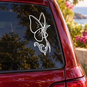 Butterfly vinyl decal, white outline on car window
