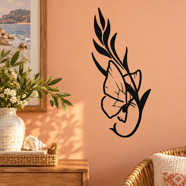 Black butterfly wall decal with detailed wing design