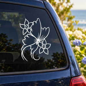 Butterfly vinyl car decal with three white outlined butterflies on a window