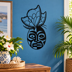 Butterfly face vinyl wall decal with black outline and wings