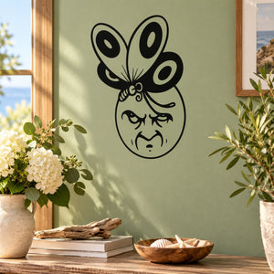 Black butterfly wall decal with curled wings and detailed face, vinyl sticker