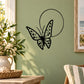 Butterfly vinyl wall decal, black outlined wings with dots and circular halo