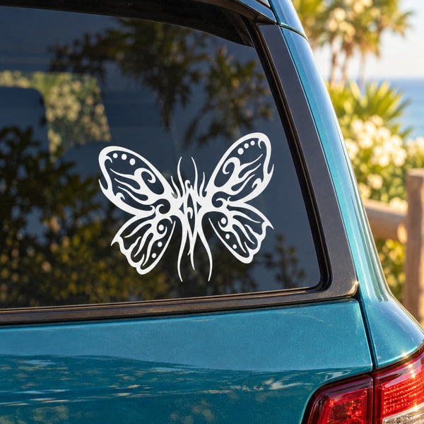 White butterfly vinyl decal on car window