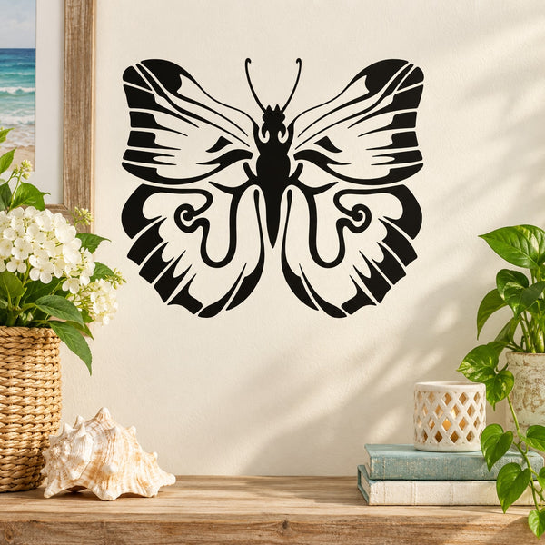 Black butterfly vinyl wall decal with detailed wing design