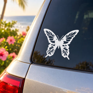 Butterfly vinyl decal sticker on car window, white butterfly silhouette with wings spread