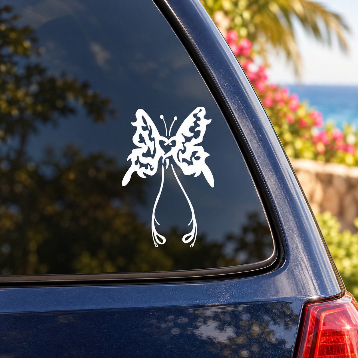 White butterfly wall decal vinyl with floral wings and teardrop bodies for car