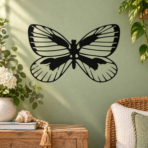 Butterfly wall vinyl decal, black wing silhouette on smooth surface