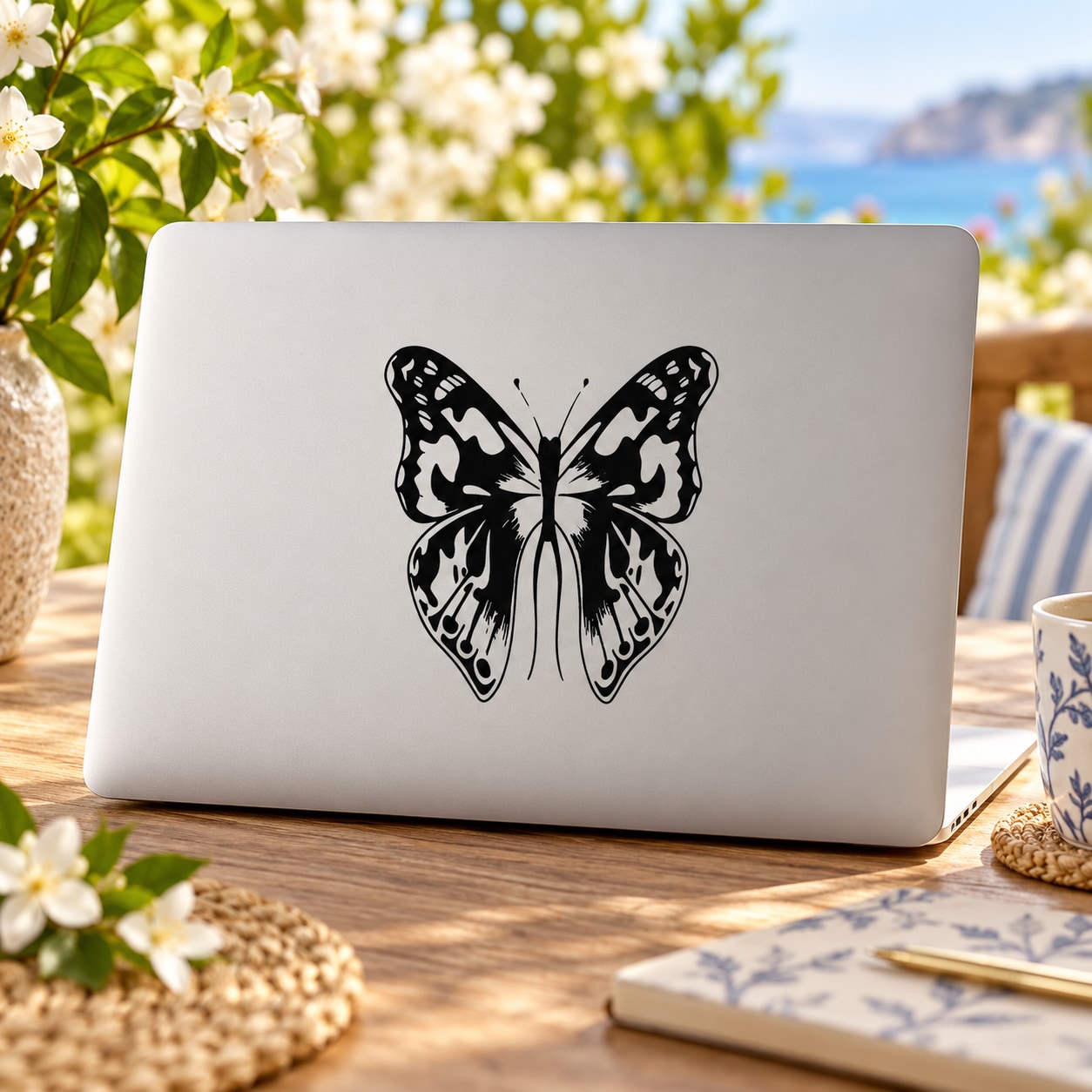 Butterfly wall decal with black butterfly silhouette