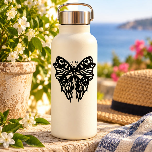 Black butterfly vinyl decal with ornate wings