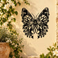Black vinyl butterfly wall decal with detailed wing pattern