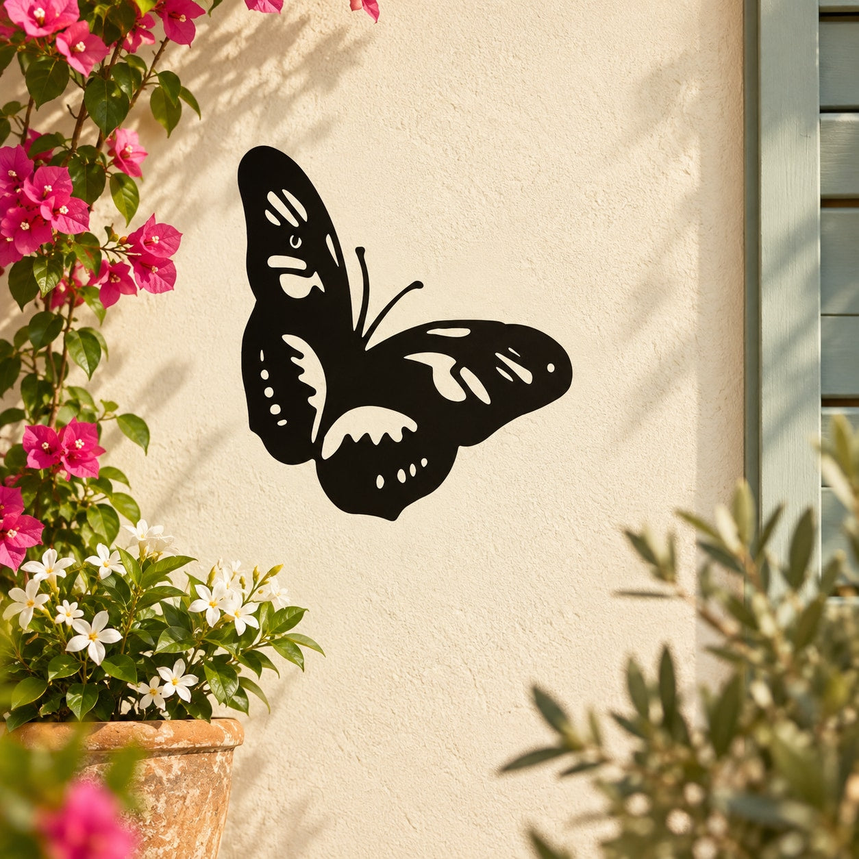 Black butterfly wall decal in vinyl-style silhouette