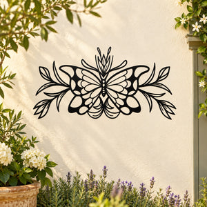 Butterfly wall decal vinyl sticker in black with decorative floral wing design