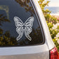 White butterfly vinyl decal on car window glass