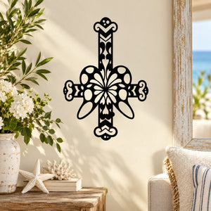 Black butterfly vinyl wall decal with ornate floral center and mirrored wings